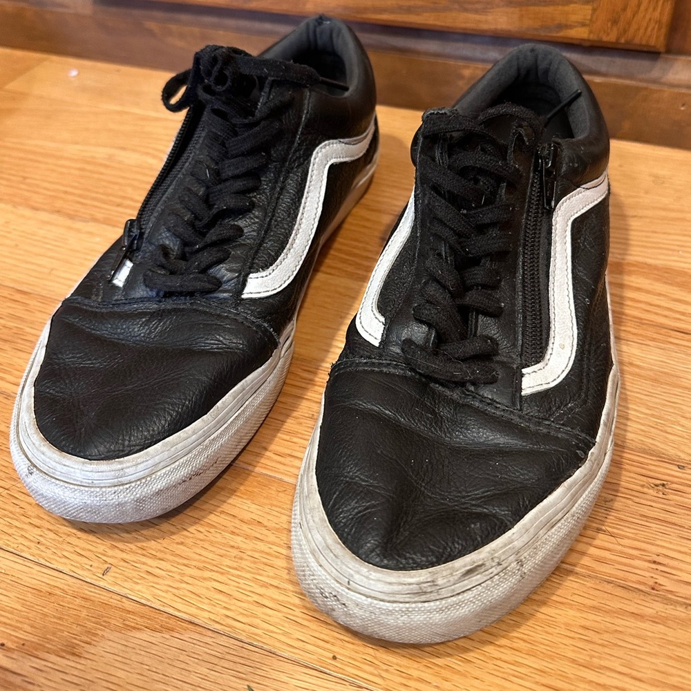 Vans black leather skater shoes